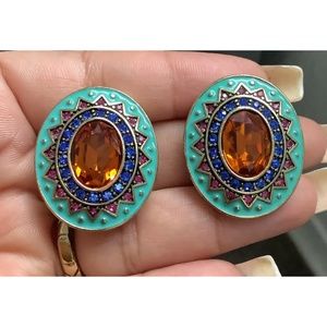 Heidi Daus Citrine Crystal Enamel Omega Clip On Earrings